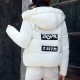 Headphone Logo Zipper Closure Hooded Collar Puffer Jacket - White image