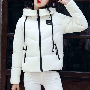 Headphone Logo Zipper Closure Hooded Collar Puffer Jacket - White