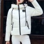 Headphone Logo Zipper Closure Hooded Collar Puffer Jacket - White