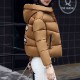 Headphone Logo Zipper Closure Hooded Collar Puffer Jacket - Brown image