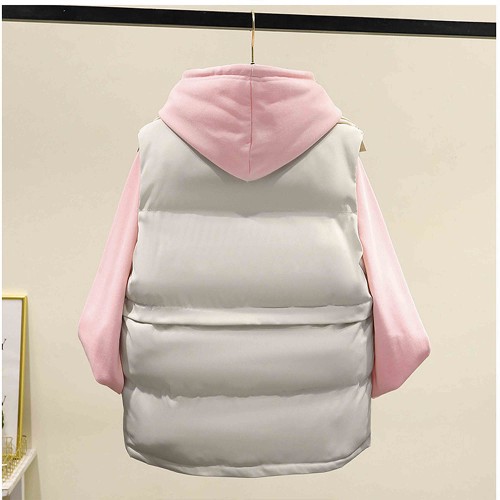 Button Closure Sleeveless Pocket Padded Jacket - Cream image