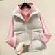 Button Closure Sleeveless Pocket Padded Jacket - Cream image