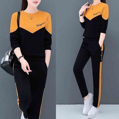 Leisure Style Vertical Alphabet Printing Round Neck Sportswear - Orange image