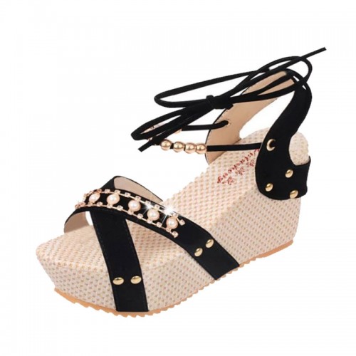Women Fashion Thick Crust High Wedge Sandals-Black image
