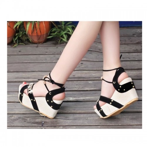 Women Fashion Thick Crust High Wedge Sandals-Black image