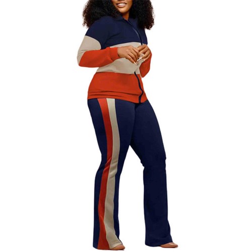 Long Sleeve Full Zipper Two Piece Multicolor Sportswear - Blue image