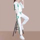 Embroidered Geometric Full Zipper Hooded Sportswear - White image