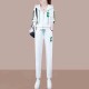 Embroidered Geometric Full Zipper Hooded Sportswear - White image