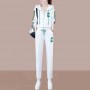 Embroidered Geometric Full Zipper Hooded Sportswear - White