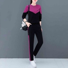 Leisure Style Vertical Alphabet Printing Round Neck Sportswear - Purple