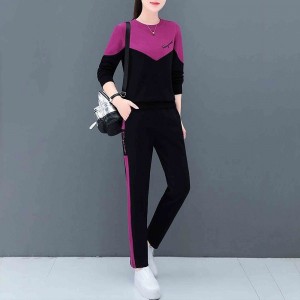 Leisure Style Vertical Alphabet Printing Round Neck Sportswear - Purple