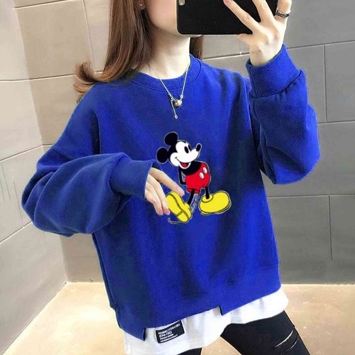 Trendy Round Neck Mickey Mouse Printed Tops Sweater - Blue image