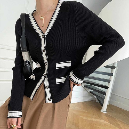 Soft Waxy Button Closure Cardigan Style Long Sleeve Sweater - Black image
