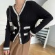 Soft Waxy Button Closure Cardigan Style Long Sleeve Sweater - Black image