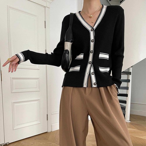 Soft Waxy Button Closure Cardigan Style Long Sleeve Sweater - Black image