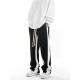 Striped Loose Straight Elastic Drawstring Women Trousers - Black image