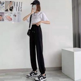 Plain Workout Drawstring Waist Closure Sweatpants - Black