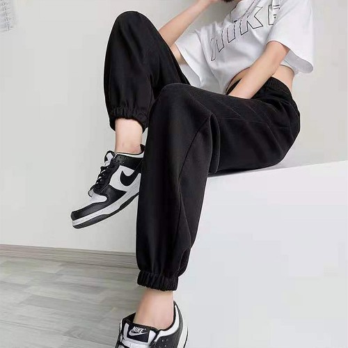 Plain Workout Drawstring Waist Closure Sweatpants - Black image