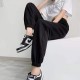 Plain Workout Drawstring Waist Closure Sweatpants - Black image