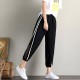 Casual Cropped High Waist Side Striped Beltless Trousers - Black image