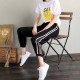 Casual Cropped High Waist Side Striped Beltless Trousers - Black image