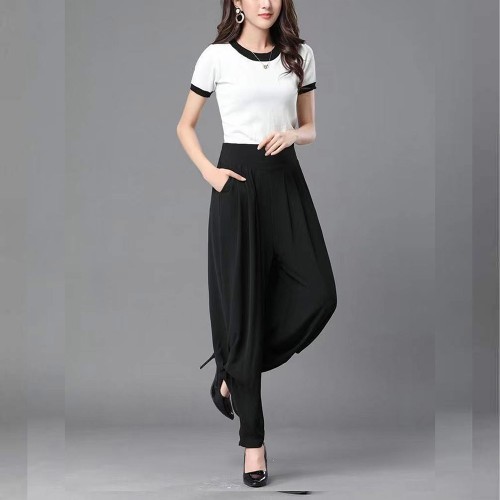 Fabulous Harem High Waist Solid Viscose Women Patiala Pants - Black image