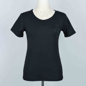Retro Style Solid Color Patch Pocket Scoop Neck Women Tops - Black