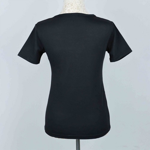 Retro Style Solid Color Patch Pocket Scoop Neck Women Tops - Black image