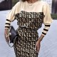 Round Neck Lantern Sleeve Geometric Pattern Bodycon Mini Dress - Cream image