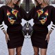 Bodycon Lantern Sleeve Face Printed O Neck Mini Dress - Black image