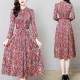 Korean Version Floral Printed Waist Belt Midi Dress - Red image
