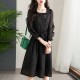 Casual Style Waist Square Neck Ruffled Puff Sleeve Midi Dress - Black image