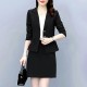 Elegant Two Piece Notech Lapel Collar A Line Skirt And Formal Coat - Black image