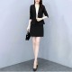 Elegant Two Piece Notech Lapel Collar A Line Skirt And Formal Coat - Black image