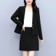 Elegant Two Piece Notech Lapel Collar A Line Skirt And Formal Coat - Black image