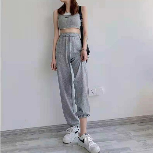 Plain Workout Drawstring Waist Closure Sweatpants - Grey image