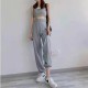 Plain Workout Drawstring Waist Closure Sweatpants - Grey image