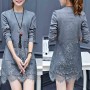 Sweet Style Round Neck Patch Pocket Lace Trim Mini Dress - Grey