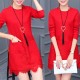 Sweet Style Round Neck Patch Pocket Lace Trim Mini Dress - Red image