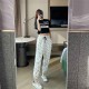High Waist Alphabet Printed Drawstring Closure Pants - White image