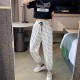 High Waist Alphabet Printed Drawstring Closure Pants - White image