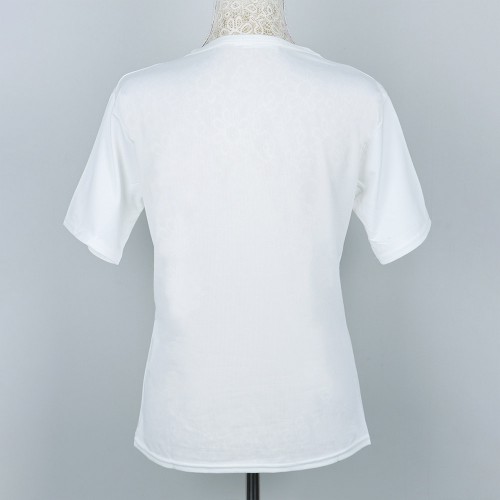 Korean Style Short Sleeve Letters Printed Round Neck Women Tops - White image
