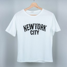 Korean Style Short Sleeve Letters Printed Round Neck Women Tops - White