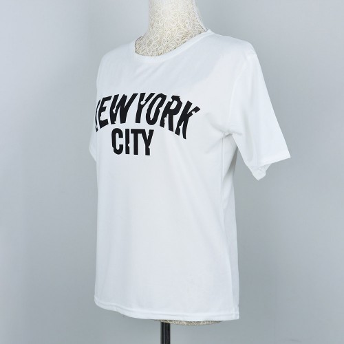 Korean Style Short Sleeve Letters Printed Round Neck Women Tops - White image