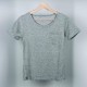 Retro Style Solid Color Patch Pocket Scoop Neck Women Tops - Grey image