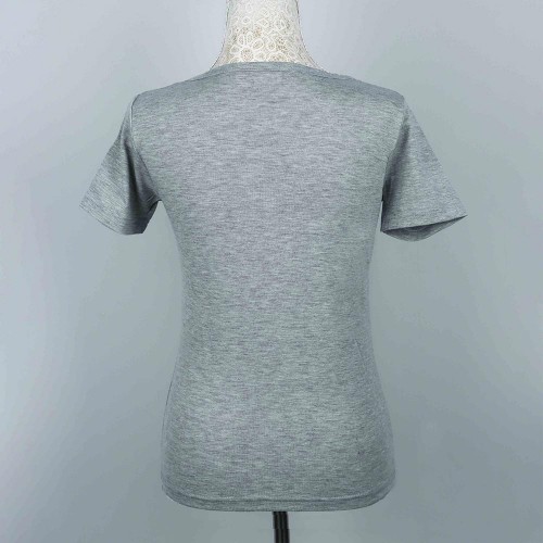 Retro Style Solid Color Patch Pocket Scoop Neck Women Tops - Grey image