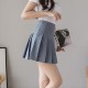 Pleated Style High Waist Elastic Solid Mini Skirts - Grey image