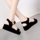 Women Fish Mouth Summer High Heeled Wedge Sandals - Black image
