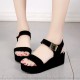 Women Fish Mouth Summer High Heeled Wedge Sandals - Black image