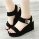 Women Fish Mouth Summer High Heeled Wedge Sandals - Black image